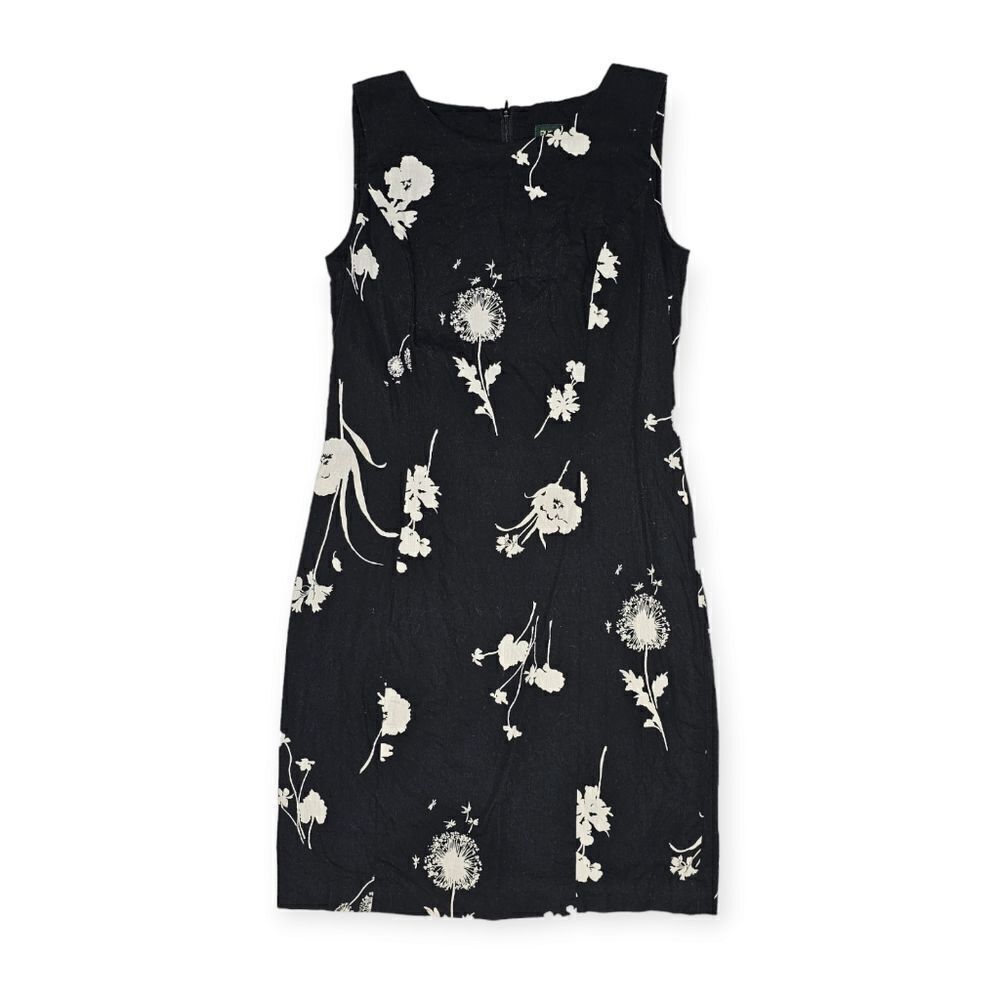 Bushwacker Vintage Made in USA Black and White Floral Midi Dress Women's‎ Size 4